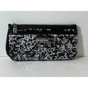 Victoria's Secret Black Sequins Elegant Clutch Purse Makeup Bag Zipper Pouch